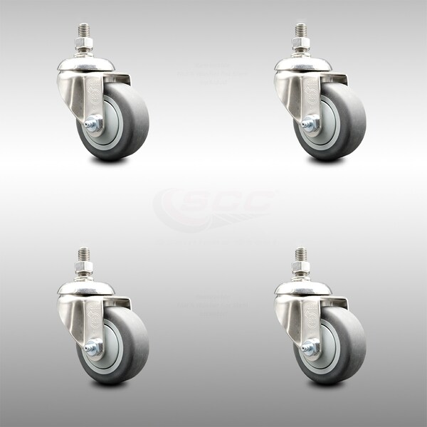 Service Caster 3 Inch 316SS Thermoplastic Rubber Wheel Swivel 1/2 Inch Threaded Stem Caster Set SCC-SS316TS20S314-TPRB-121315-4 - main